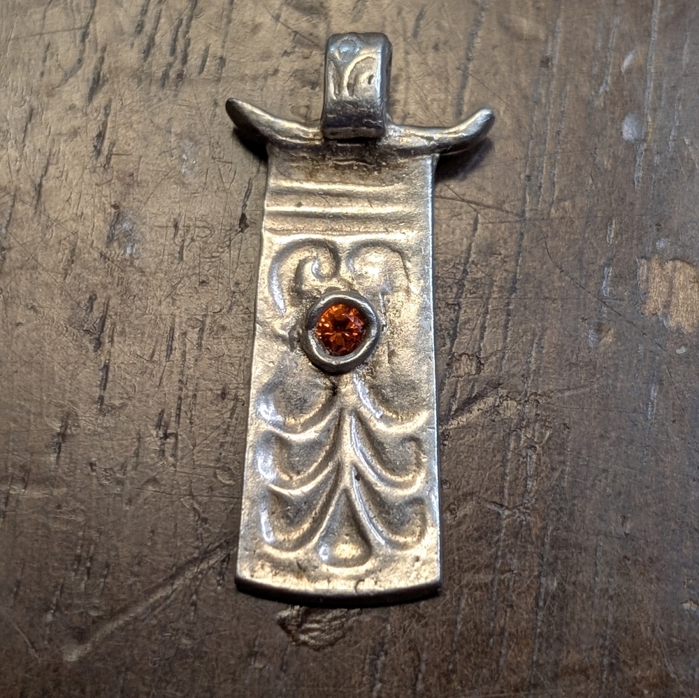 Sterling Silver Pendant with Orange Gemstone And 23 In Snake Chain